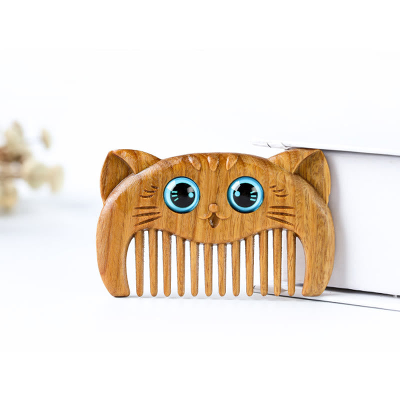 Peine portátil para curar sándalo verde con patrón de gato simple - image 3