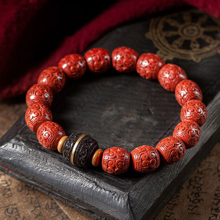 Pulsera de bendición tranquila de ébano y cinabrio natural con Buddha Stones