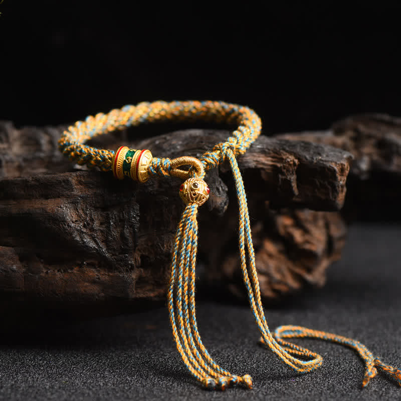 Pulsera de cuerda colorida con cuentas de rueda de oración de la suerte hecha a mano tibetana con Buddha Stones