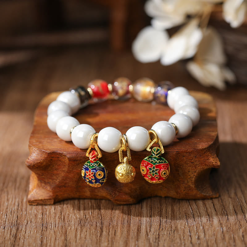 Pulsera de la suerte con cuentas de porcelana coloridas de cristal Liuli, amuleto de la familia de la bestia tragadora de oro con Buddha Stones