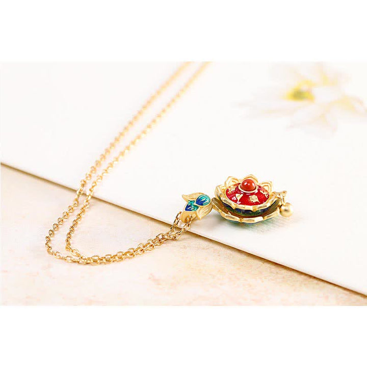 Colgante de plata de ley 925 con rueda de oración de loto del Tíbet y ágata roja - image 9