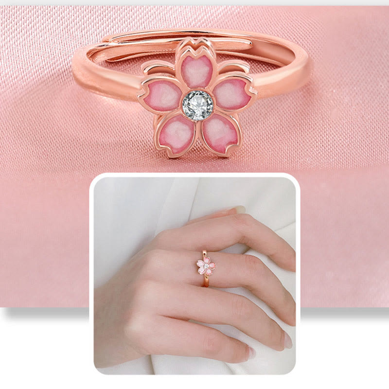 Pulsera con cadena de bendición de flor de cerezo de plata de ley 925 con Buddha Stones , anillo giratorio