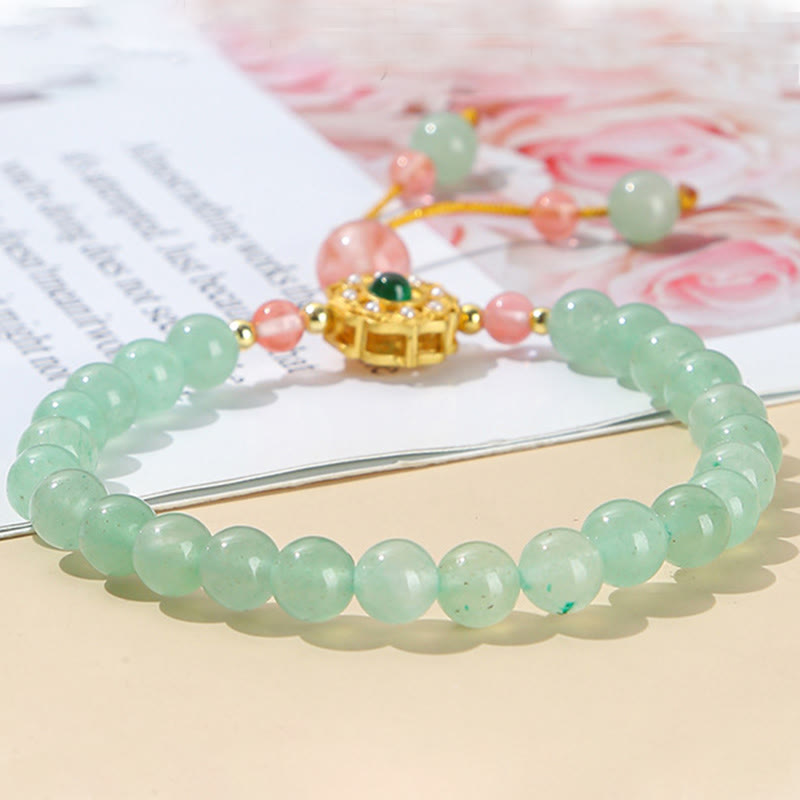 Pulsera con borlas y cuentas de la suerte de aventurina verde con Buddha Stones