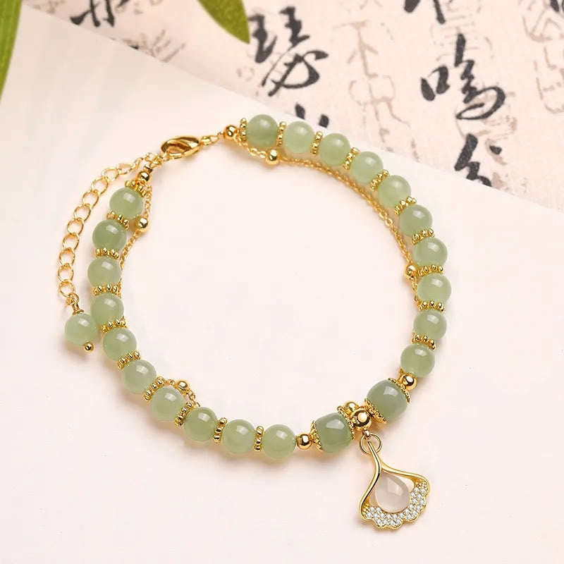 Pulsera con cuentas de la suerte, con Buddha Stones, hoja de jade, Ginkgo, tulipán, cacahuete, Fu