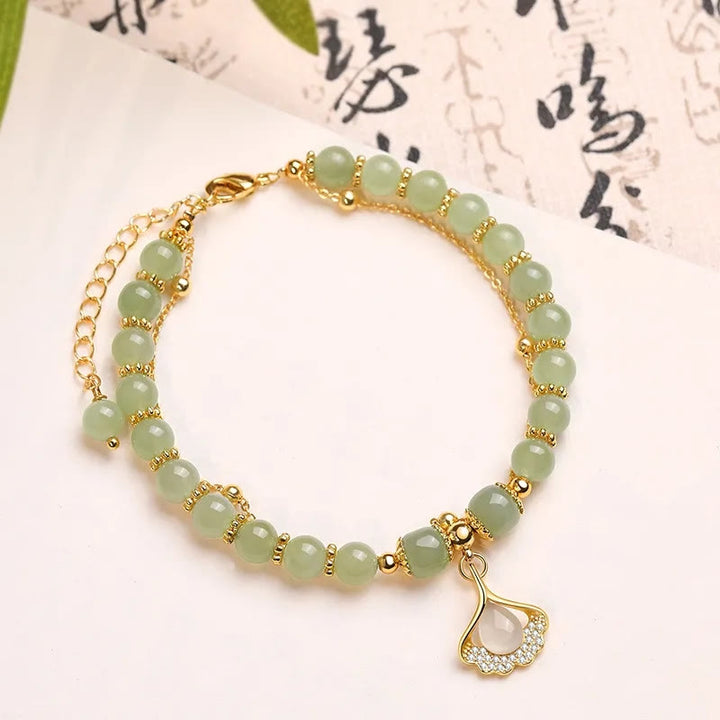 Pulsera con cuentas de la suerte, con Buddha Stones, hoja de jade, Ginkgo, tulipán, cacahuete, Fu