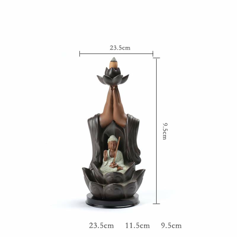 Quemador de incienso de reflujo de bendición de loto de cerámica de Buda Avalokitesvara Chenrezig Ksitigarbha