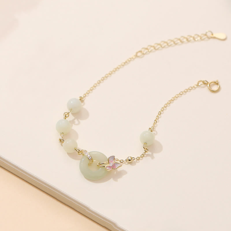 Juego de colgante de collar y pulsera de la suerte de orquídeas con hebilla de la paz de Jade Hetian Natural de plata de ley 925 con Buddha Stones