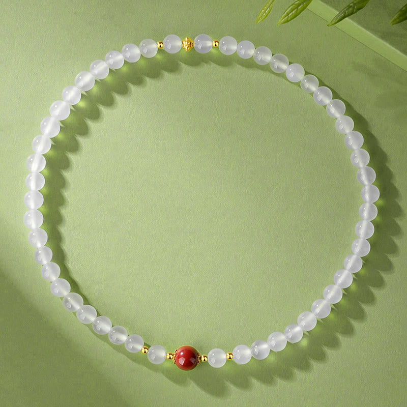 Pulsera de protección doble de cinabrio de ágata blanca natural de plata de ley 925 con Buddha Stones
