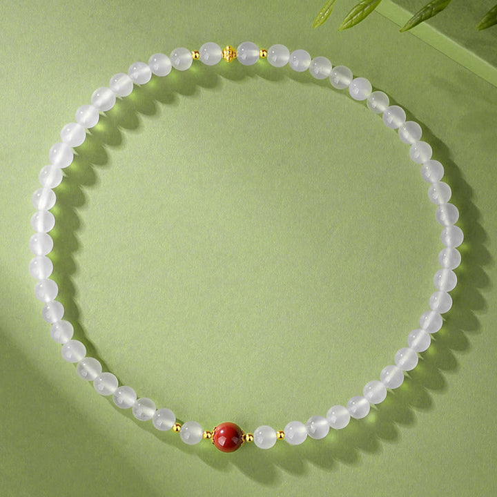 Pulsera de protección doble de cinabrio de ágata blanca natural de plata de ley 925 con Buddha Stones