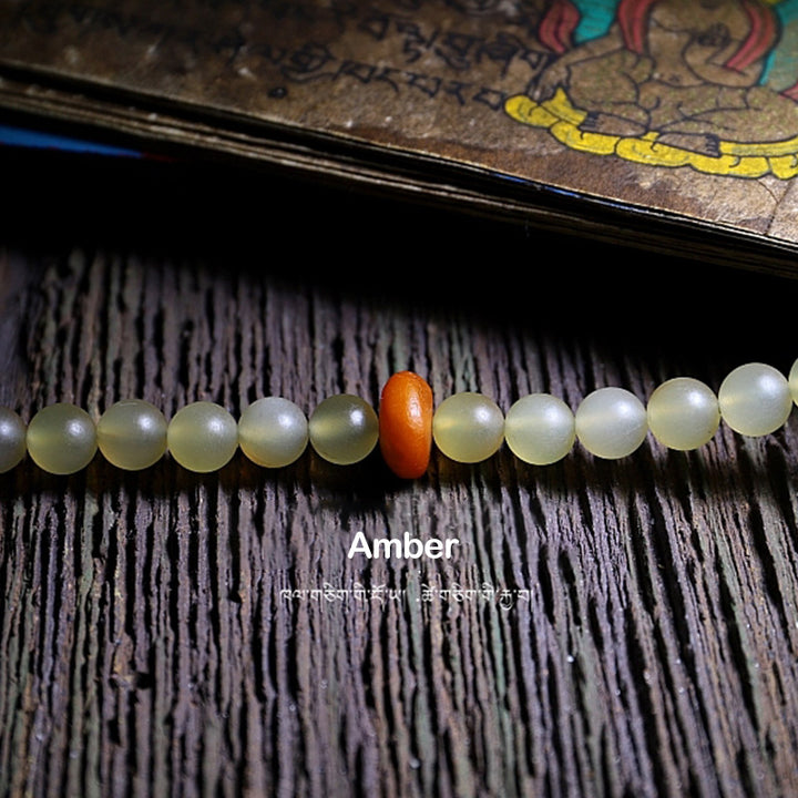 Pulsera de la suerte con 108 cuentas de Mala, cuerno de oveja del Tíbet, ámbar