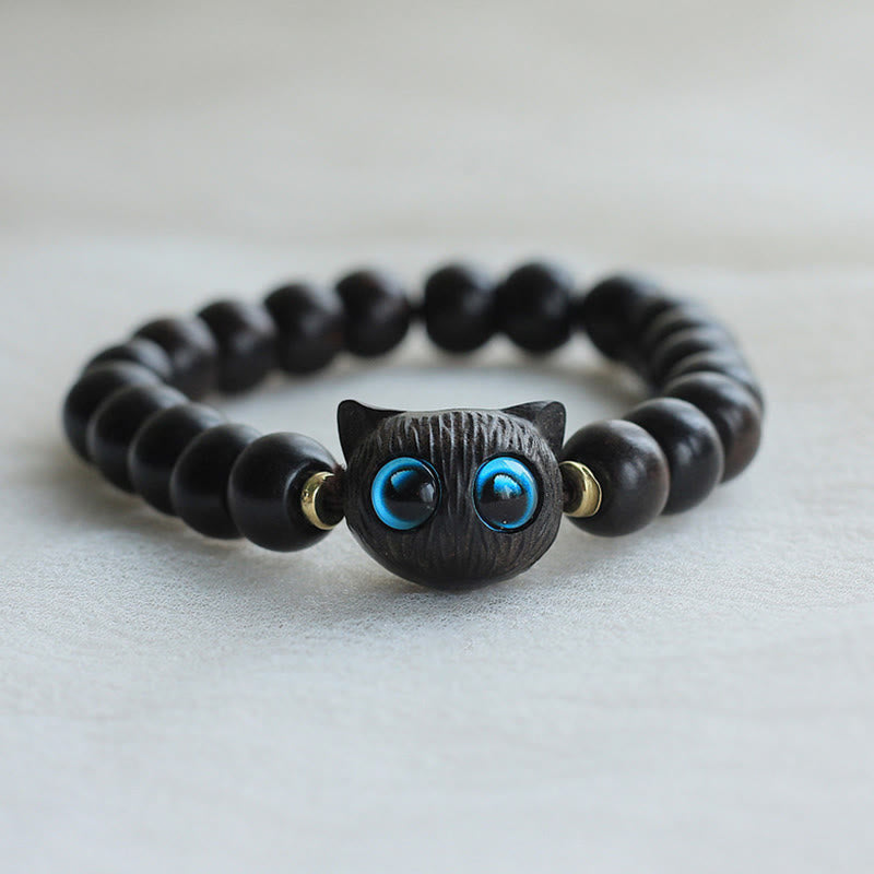 Buddha Stones Madera de ébano Sándalo verde Lindo gato Pulsera de la paz - Madera de ébano (Equilibrio♥Calma) - image 1