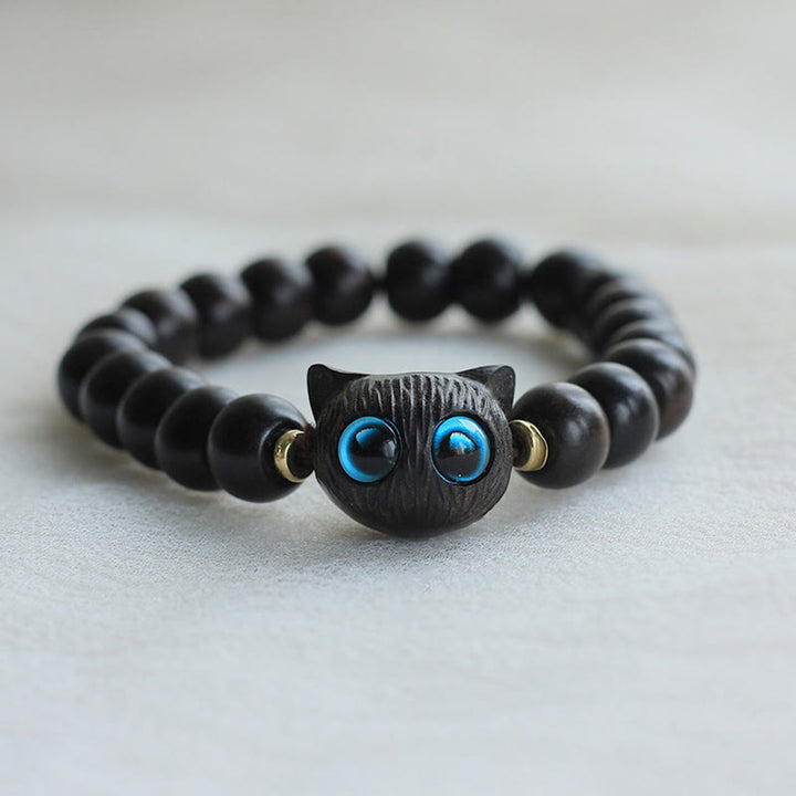 Buddha Stones Madera de ébano Sándalo verde Lindo gato Pulsera de la paz - Madera de ébano (Equilibrio♥Calma) - image 1