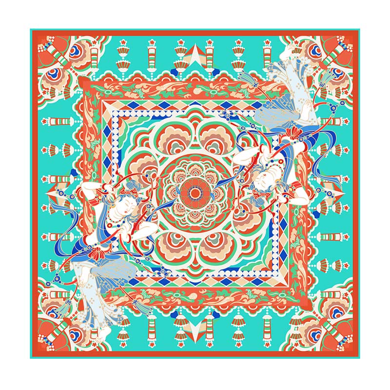 Buddha Stones Dunhuang Músico tocando frescos 100% bufanda de seda de morera Mantón de seda Dunhuang de grado premium 6A