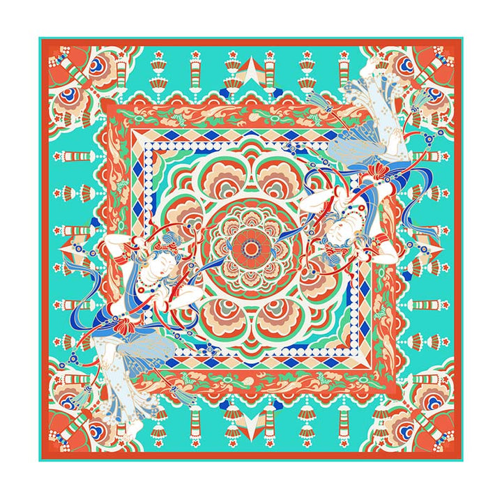Buddha Stones Dunhuang Músico tocando frescos 100% bufanda de seda de morera Mantón de seda Dunhuang de grado premium 6A