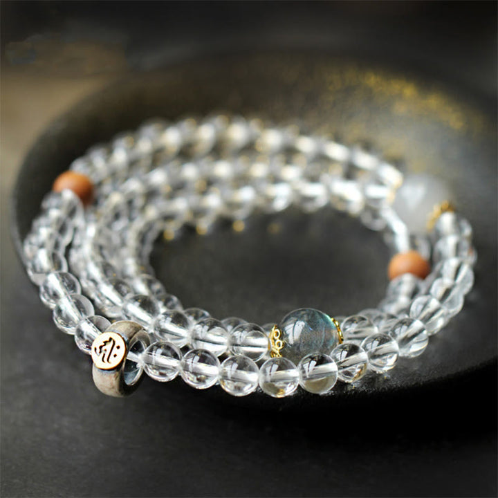 Pulsera de plata de ley 925 con Buddha Stones , zodíaco chino, Buda natal, cristal blanco, meditación, triple envoltura