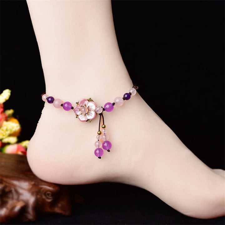Tobillera curativa de la suerte con dije de cristal de cuarzo rosa y amatista Natural con Buddha Stones