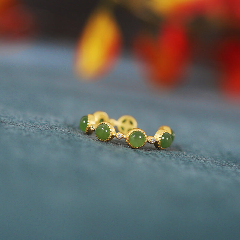 Anillo ajustable calmante curativo de jade cian con Buddha Stones - image 9