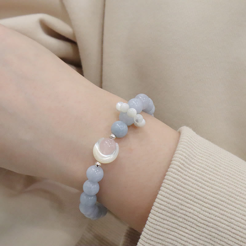 Pulsera de plata de ley 925 con Buddha Stones, amatista natural, aguamarina, cristal rosa, ojo de gato, luna creciente curativa
