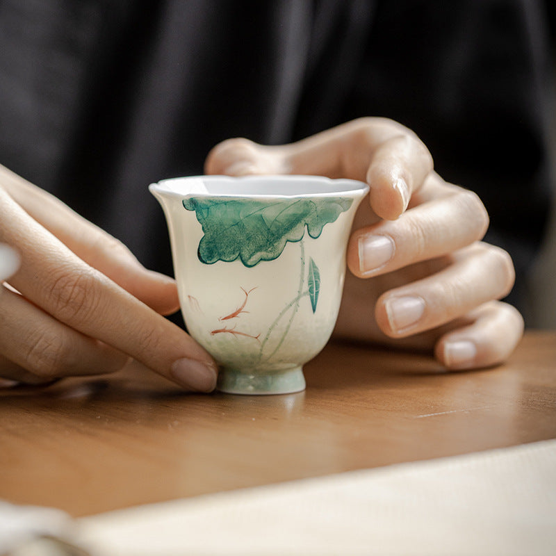 Taza de té de cerámica con diseño de hoja de loto, pez Koi, Buddha Stones, taza de té de Kung Fu, 65ml