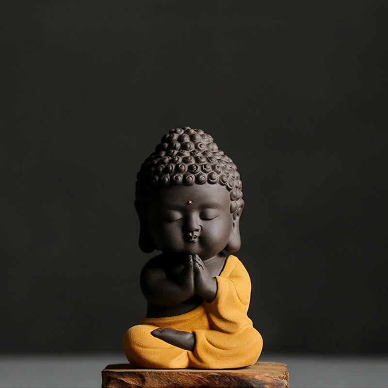 Buddha Stones Pequeño Buda Serenidad Arcilla Púrpura Decoración de Escritorio para el Hogar - Buda amarillo - image 17