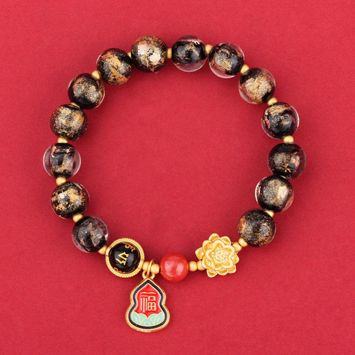 Buddha Stones Tíbet Om Mani Padme Hum Fu personaje calabaza encanto Lotus Liuli cuentas de vidrio pulsera de la suerte