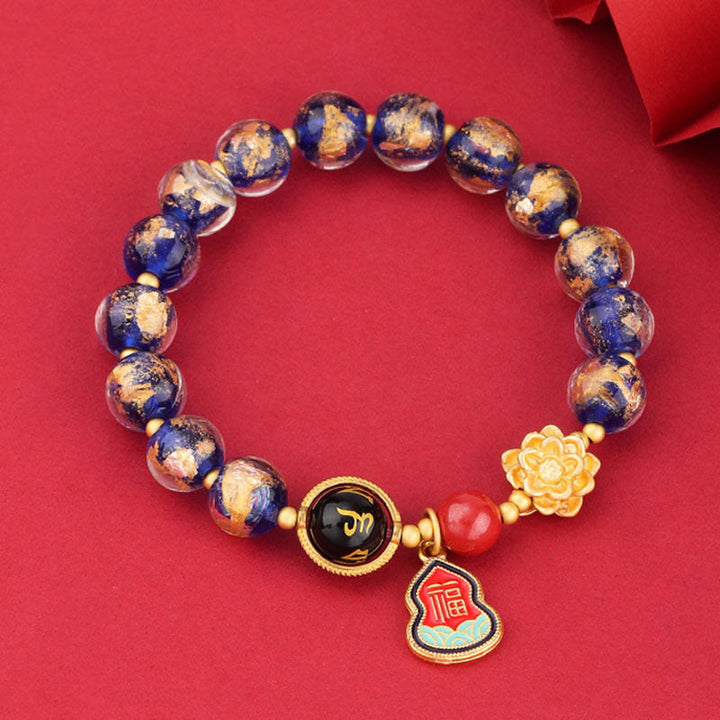 Buddha Stones Tíbet Om Mani Padme Hum Fu personaje calabaza encanto Lotus Liuli cuentas de vidrio pulsera de la suerte