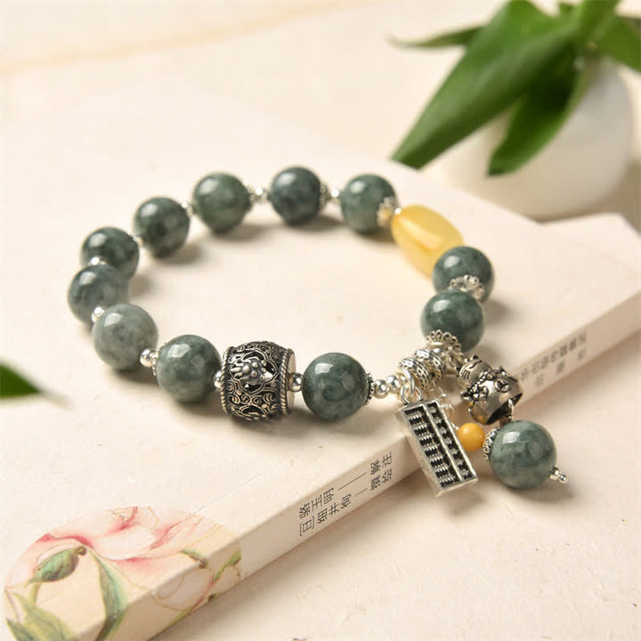 Pulsera de éxito de gato de la suerte con ábaco ámbar, jade cian y plata de ley 925 - image 5