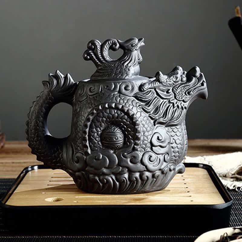 Tetera de cerámica Dragon Phoenix vintage