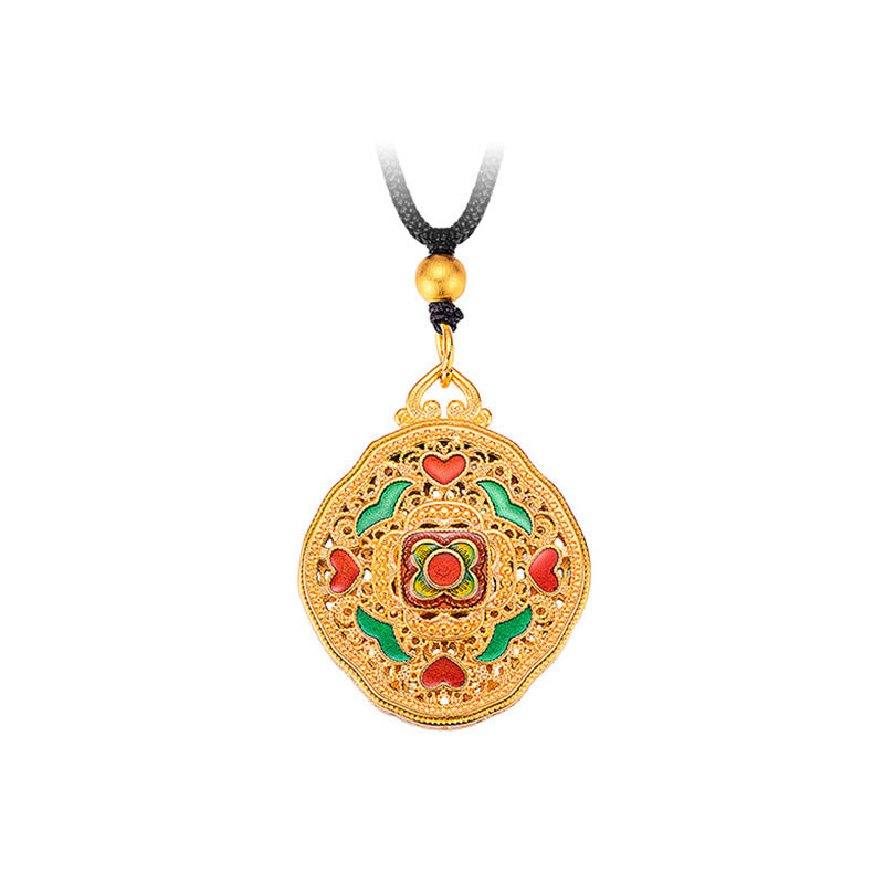 Colgante de collar de riqueza de cobre con corazón de amor de flores de Buddha Stones