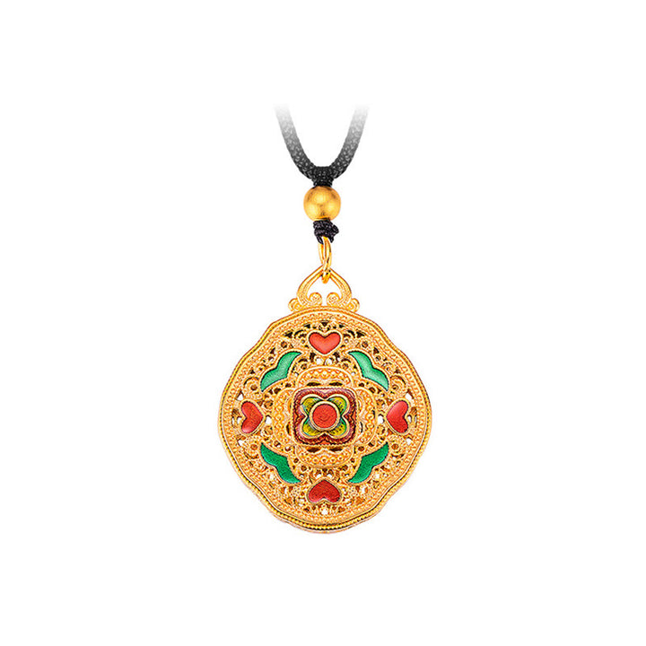 Colgante de collar de riqueza de cobre con corazón de amor de flores de Buddha Stones