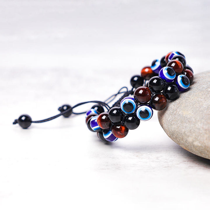 Pulsera con cuentas de protección de ojo de tigre, hematita, mal de ojo , Buddha Stones