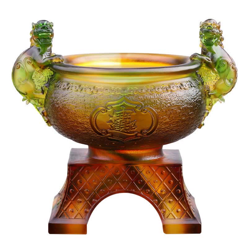 Hecho a mano Liuli Crystal PiXiu Treasure Bowl Art Piece Decoración del hogar
