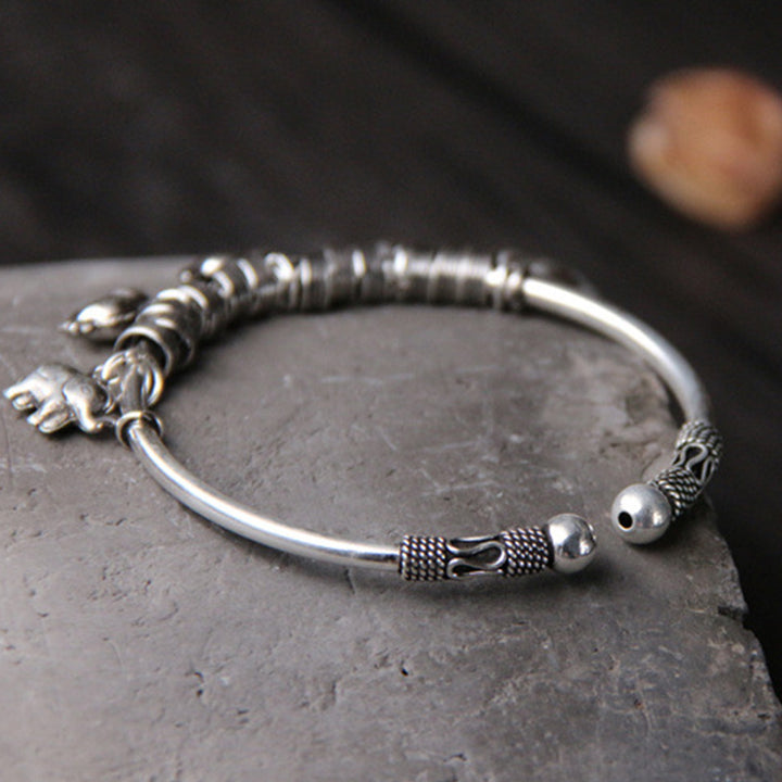 Brazalete de pulsera de fuerza de elefante de plata de ley 925 con Buddha Stones