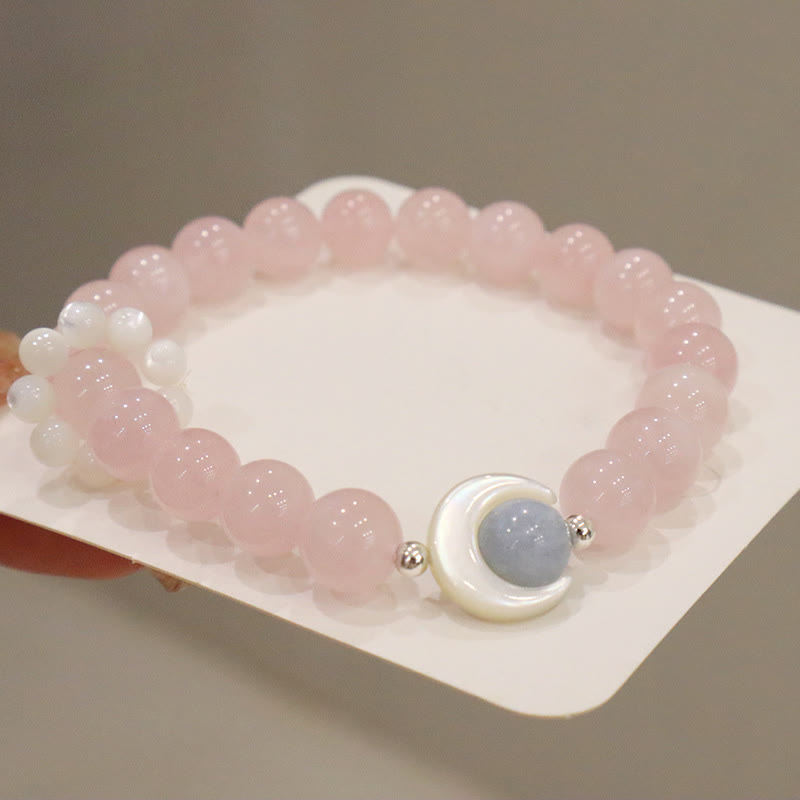 Pulsera de plata de ley 925 con Buddha Stones, amatista natural, aguamarina, cristal rosa, ojo de gato, luna creciente curativa