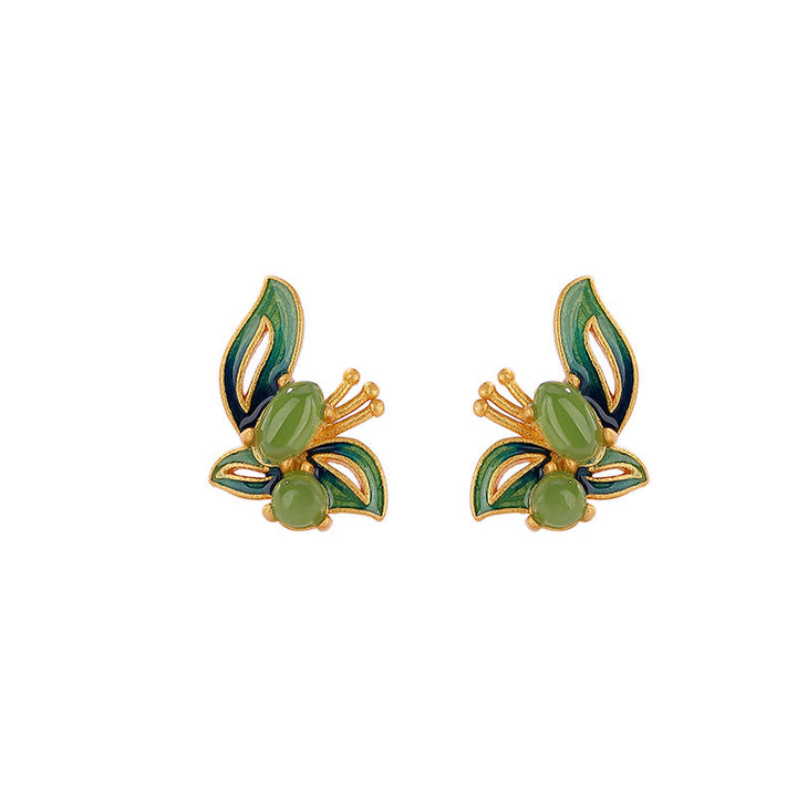 Pendientes curativos de la suerte de mariposa de jade cian natural chapado en plata de ley 925 con Buddha Stones