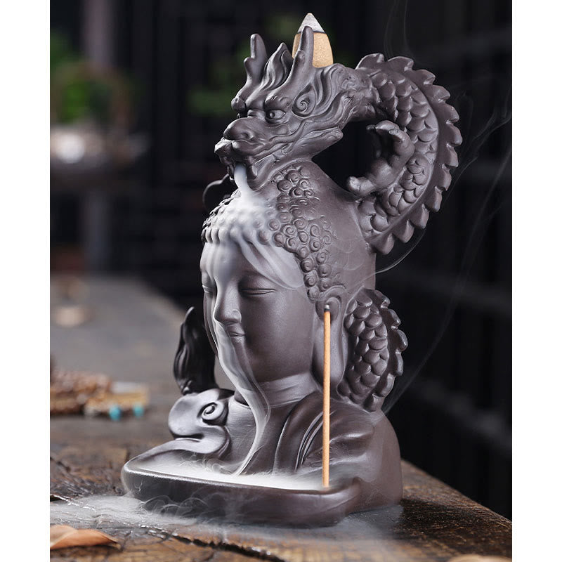 Buddha Stones, dragón, Buda, nubes propicias, arcilla púrpura, decoración de quemador de incienso curativo
