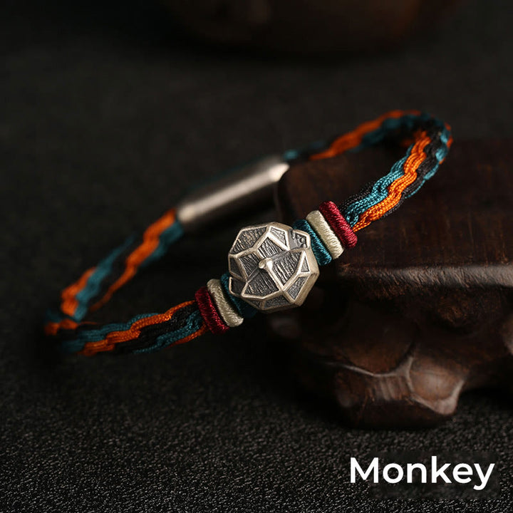 Pulsera de cuerda con nudo de reencarnación colorida, protección del zodíaco chino, Año del Dragón, plata de ley 999 hecha a mano con Buddha Stones