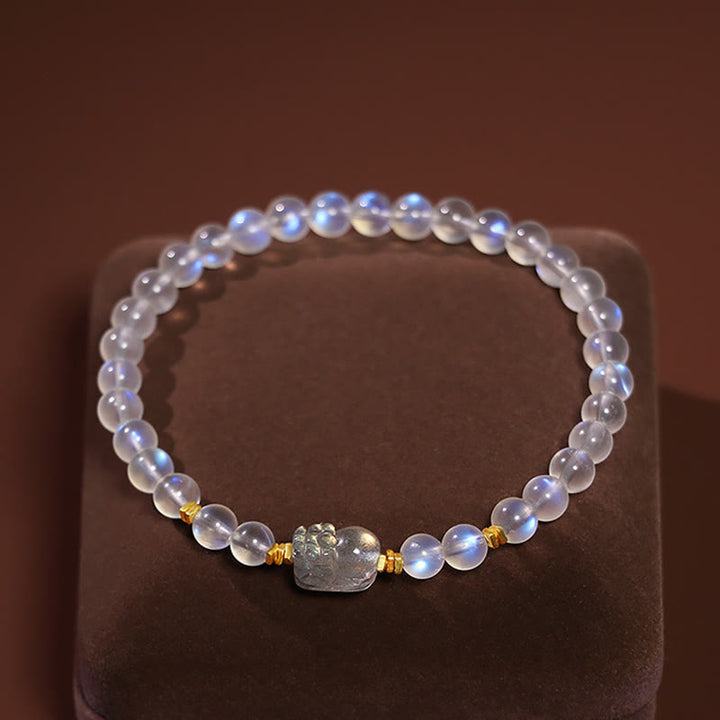 Pulsera curativa PiXiu de piedra lunar natural chapada en plata de ley 925 con Buddha Stones