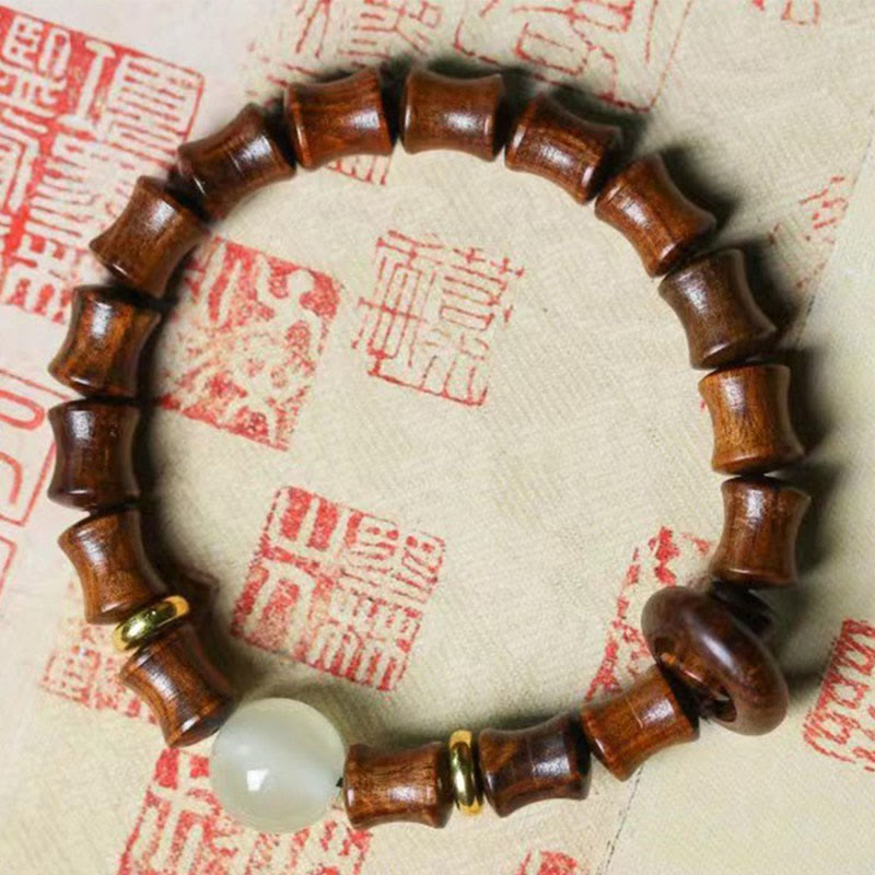Pulsera de la paz de bambú con Buddha Stones, ébano, sándalo verde, palisandro negro