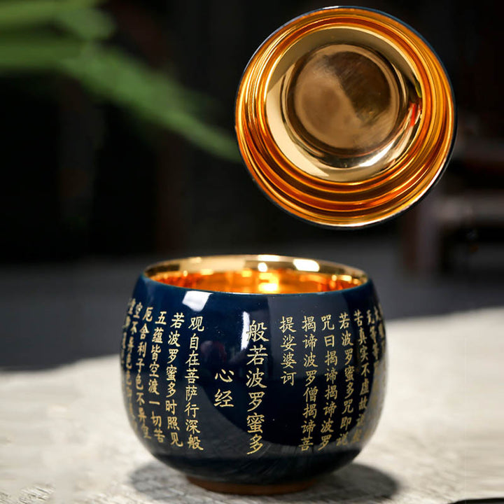 Taza de té de cerámica grabada con Mantra de gran compasión, Sutra del corazón de Buddha Stones, taza de té de Kung Fu