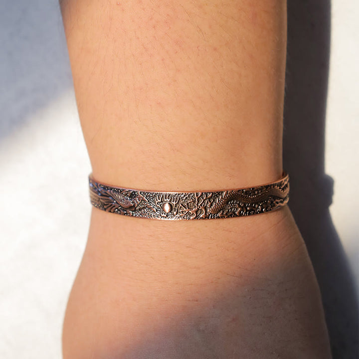 Brazalete magnético de cobre sólido con Buddha Stones , dragón y Fénix
