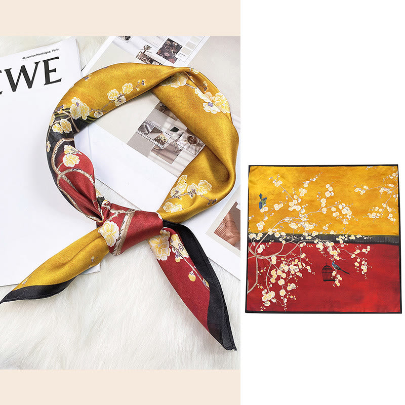 Buddha Stones escena pastoral globo aerostático flor de primavera 100% seda de morera cuello bufanda para el pelo - Paisaje primaveral de la Ciudad Prohibida - image 26