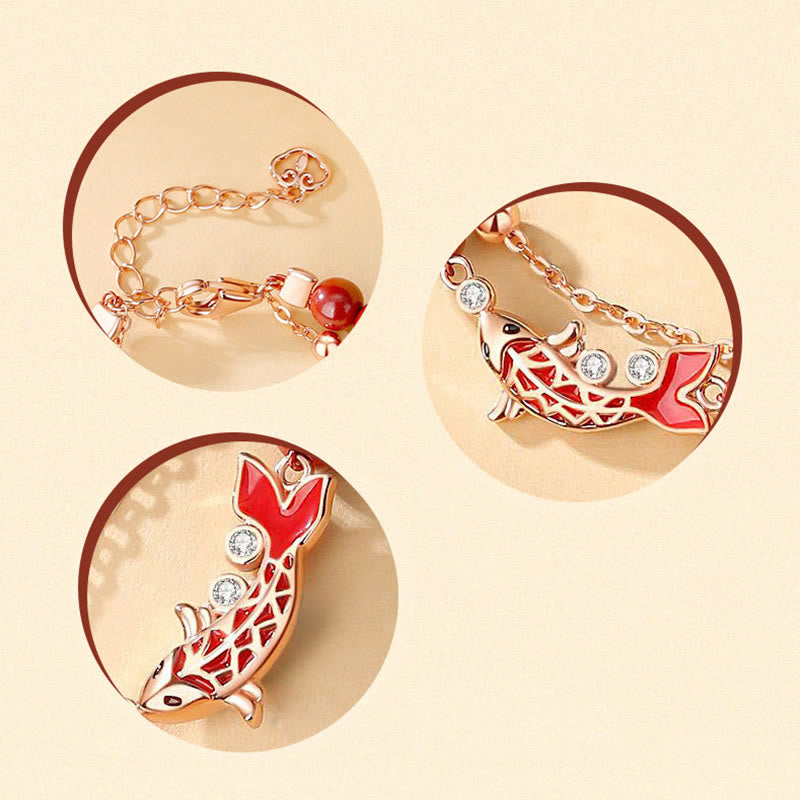 Pulsera de cadena de doble capa de plata de ley 925 con Buddha Stones , pez Koi de la suerte, circonita cinabrio, prosperidad