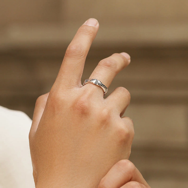 Anillo ajustable de cobre con diseño de bambú simple y Buddha Stones