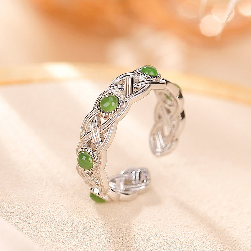 Anillo ajustable con diseño trenzado de jade cian y oro chapado en plata de ley 925 con Buddha Stones - Plata - image 7