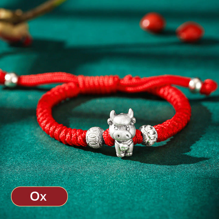 Pulsera para niños hecha a mano con cuerda roja del zodíaco chino de plata de ley 999 con Buddha Stones - Buey (tamaño de pulsera 12+4cm) - image 6