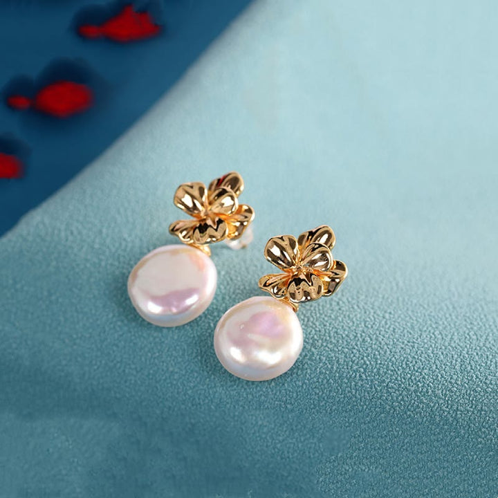 Pendientes colgantes curativos de flores de perlas barrocas naturales de plata de ley 925 con Buddha Stones