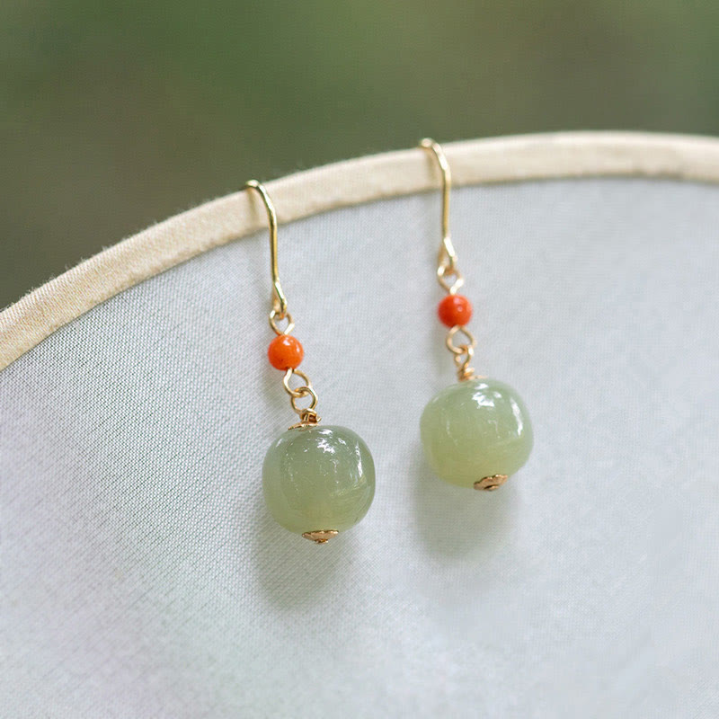 Pendientes colgantes de jade hetiano y ágata roja con Buddha Stones , chapados en plata de ley 925 y oro de 14 quilates. - image 1