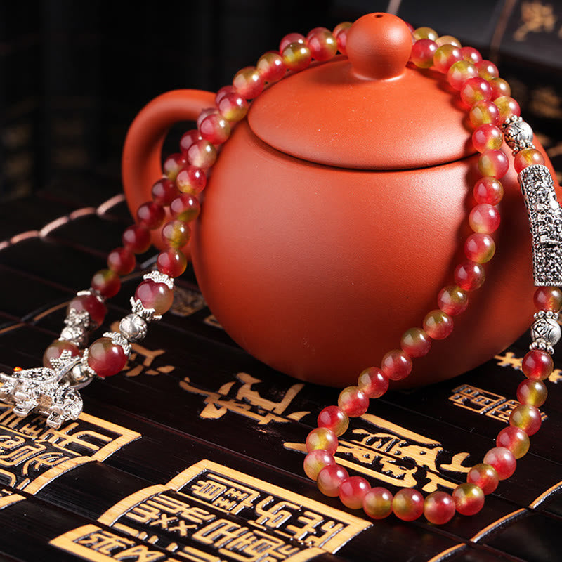 Pulsera de Triple envoltura positiva con elefante PiXiu, turmalina y sandía Natural de Buddha Stones
