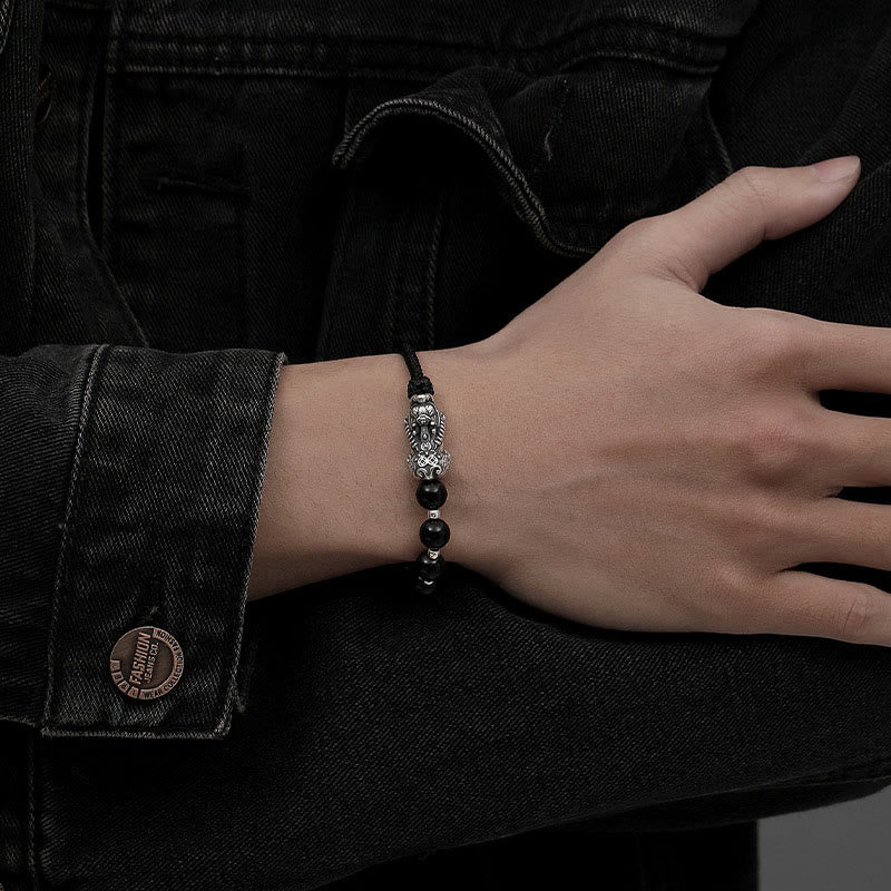 Buddha Stones, Plata de Ley 999, FengShui PiXiu, obsidiana negra Natural, pulsera resistente con cuentas de plata esterlina 925